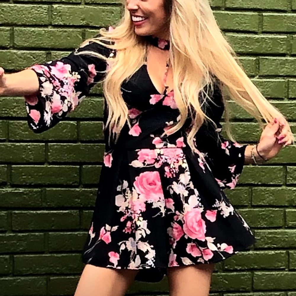 Black floral romper